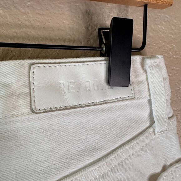 Re/Done 70s Stove Pipe Jeans Womens 27 White Distressed Denim Cropped Raw Hem - Picture 7 of 15